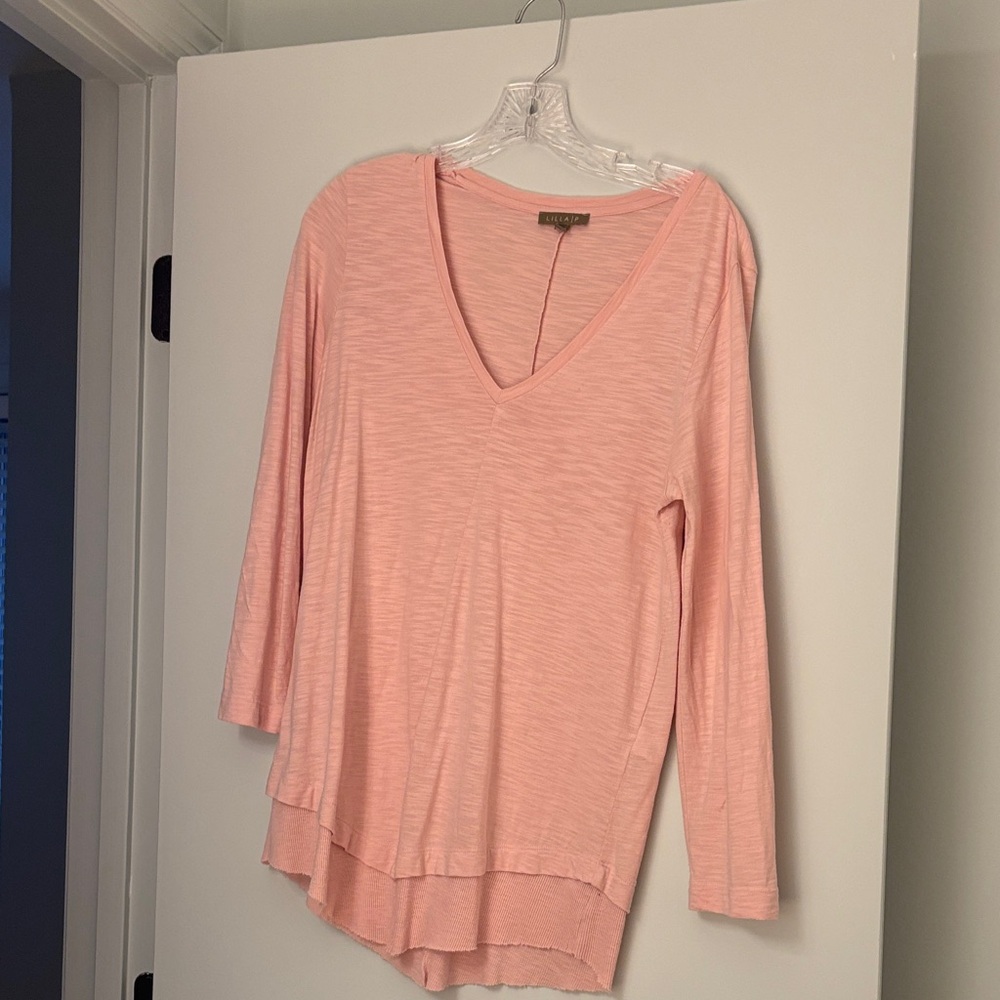 Lilla P Light Pink Long Sleeve V-Neck Top